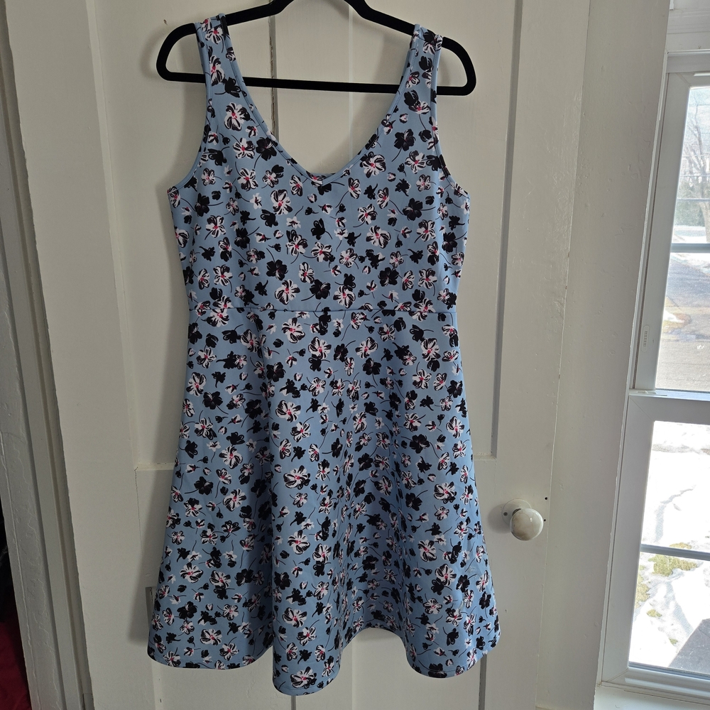 TORRID Women Plus Size 0 Blue Floral V-Neck Sleeveless A Line Dress,‎ Excellent